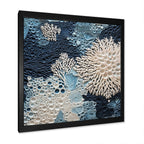 Designart Under Water Blue And White Corals Collage Coastal Framed Wall Art