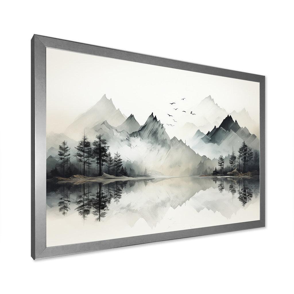 Toile encadrée Designart Aquarelle Lac et Forêt Rêve I Paysage Montagnes
