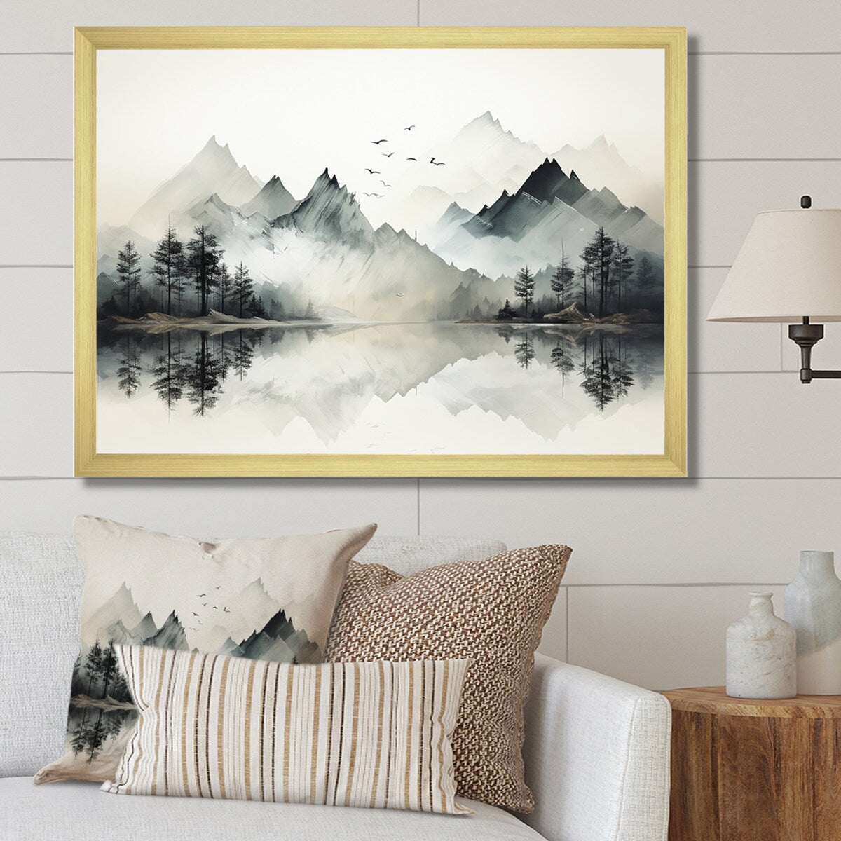 Toile encadrée Designart Aquarelle Lac et Forêt Rêve I Paysage Montagnes