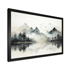Toile encadrée Designart Aquarelle Lac et Forêt Rêve I Paysage Montagnes