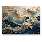 Décoration murale brillante Designart en papier découpé motif vagues blanches et bleues, style III, vagues côtières - Décoration murale en acrylique côtière pour chambre