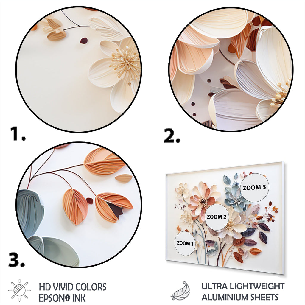 Designart Collage botanique blanc Art mural botanique abstrait en métal pour salon