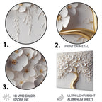 Impression murale ronde en métal Motif orchidée blanche, jardin de branches VIII