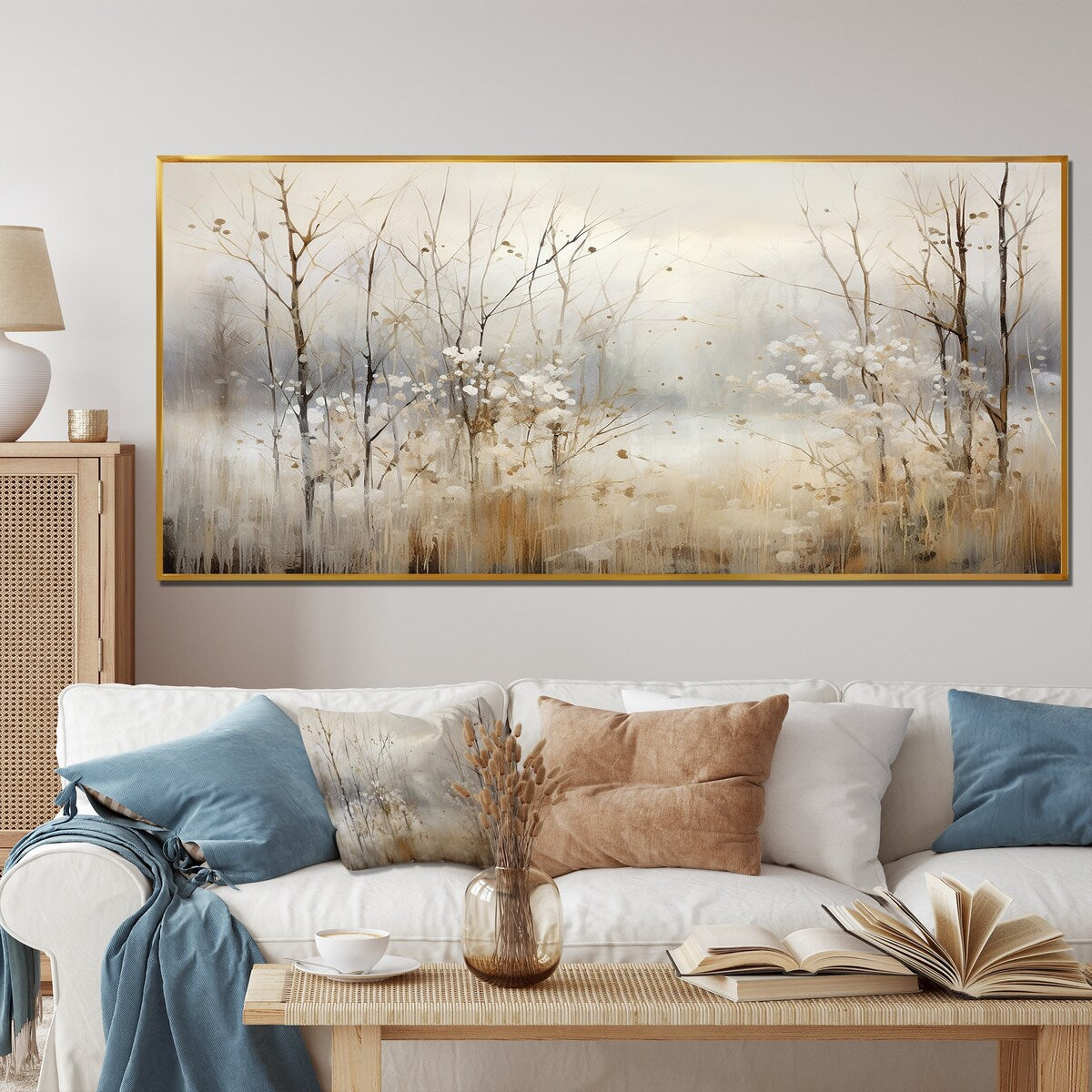 Décoration murale Designart Winter Meadow View Calmness II Meadow Grey - Art mural sur toile encadrée traditionnelle pour chambre à coucher