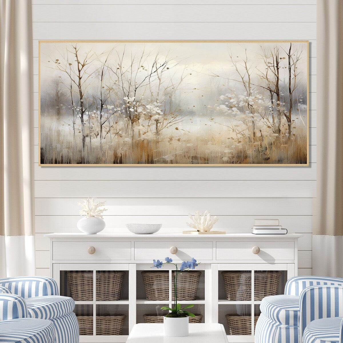 Décoration murale Designart Winter Meadow View Calmness II Meadow Grey - Art mural sur toile encadrée traditionnelle pour chambre à coucher