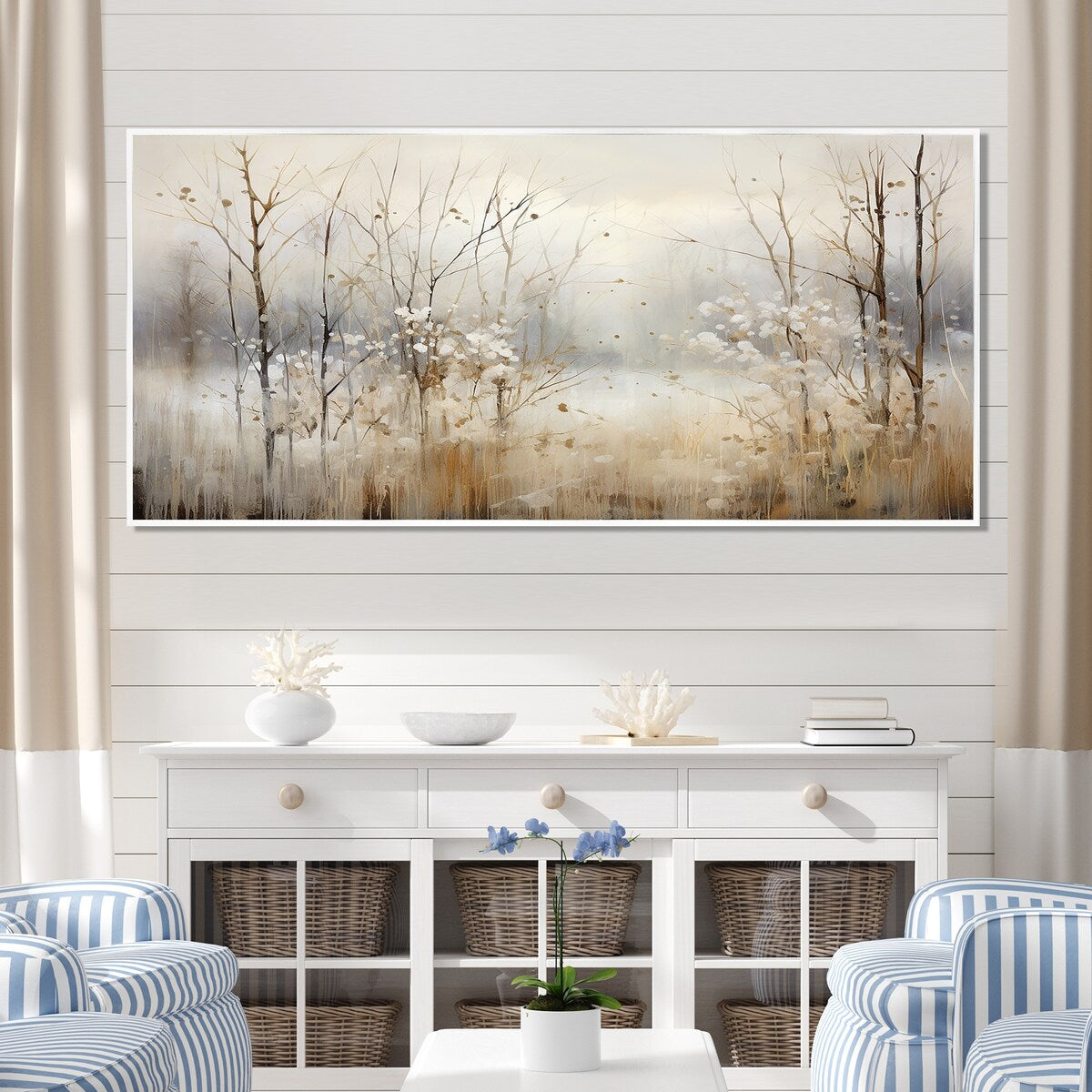 Décoration murale Designart Winter Meadow View Calmness II Meadow Grey - Art mural sur toile encadrée traditionnelle pour chambre à coucher