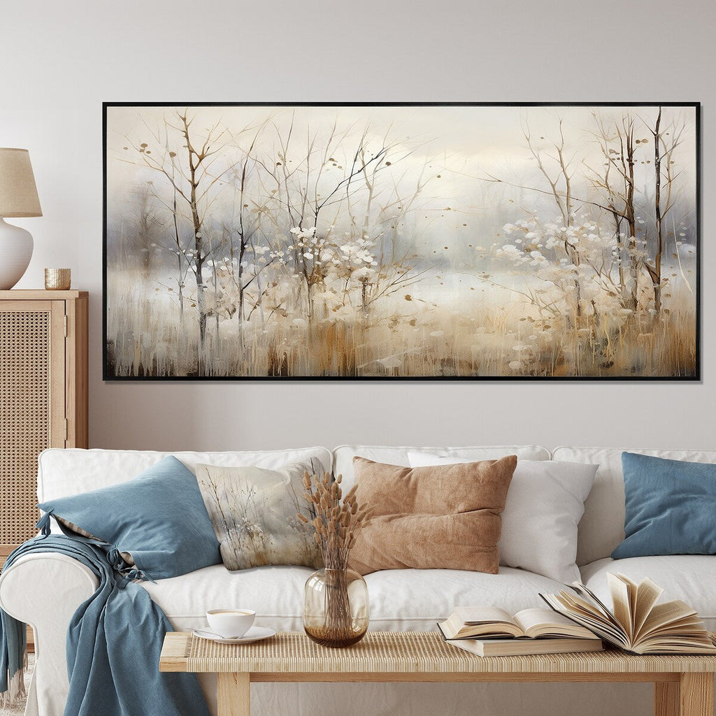 Décoration murale Designart Winter Meadow View Calmness II Meadow Grey - Art mural sur toile encadrée traditionnelle pour chambre à coucher