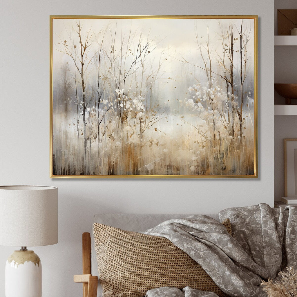 Décoration murale Designart Winter Meadow View Calmness II Meadow Grey - Art mural sur toile encadrée traditionnelle pour chambre à coucher