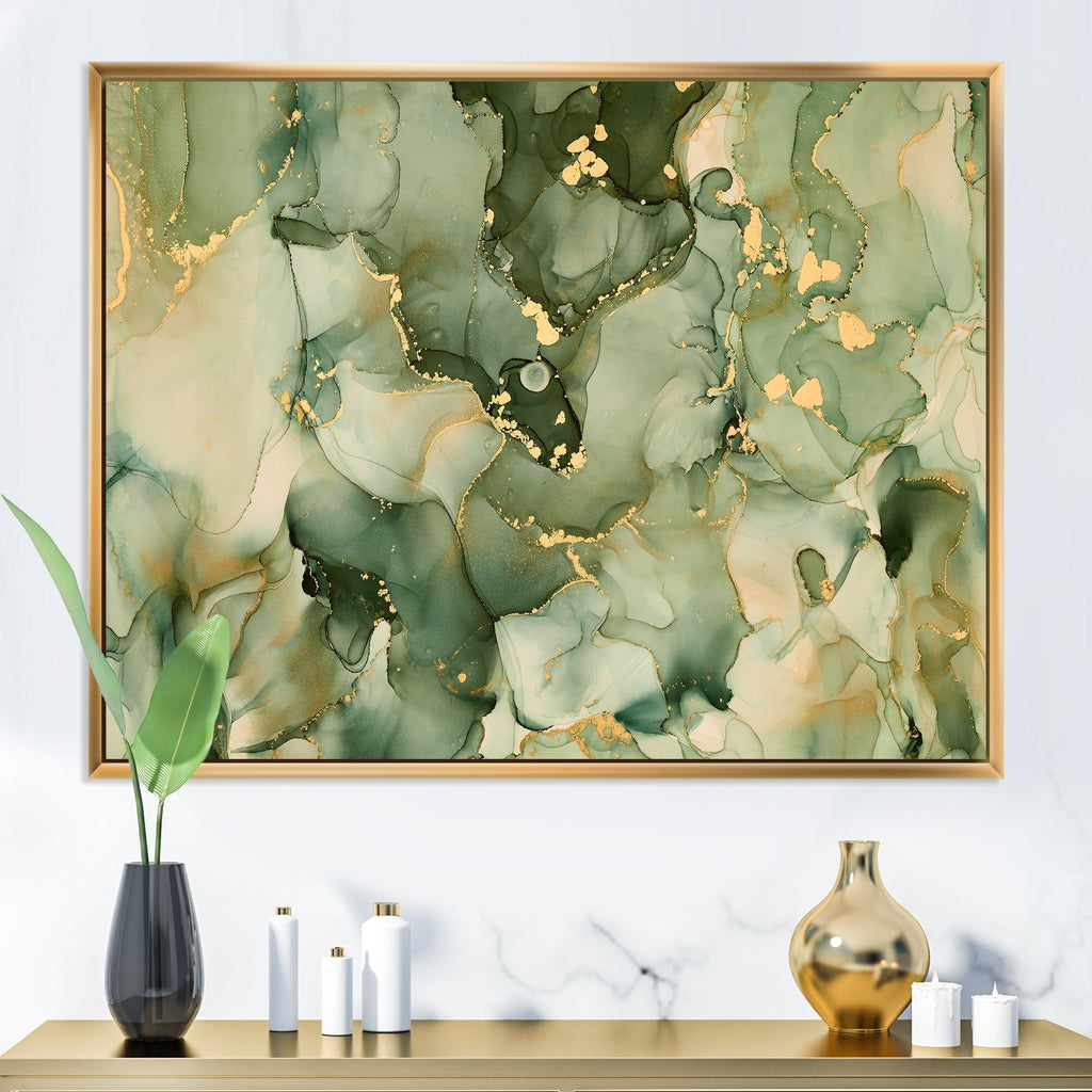 Impression sur toile encadrée moderne Designart Green Luxury Abstract Fluid Art I