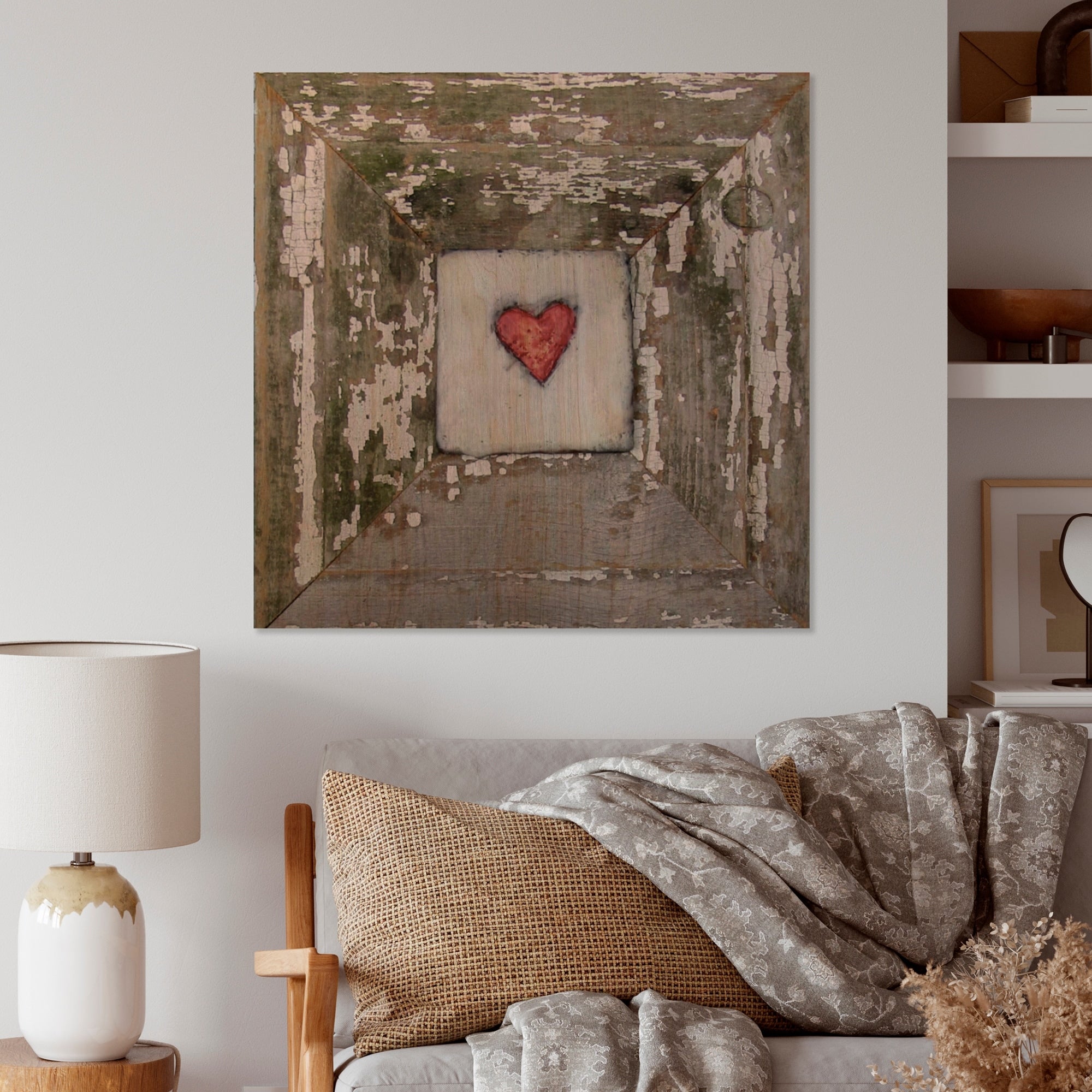 Décoration murale vintage en bois « Hearts » Desire, blanc vieilli, Designart - Bois de pin naturel