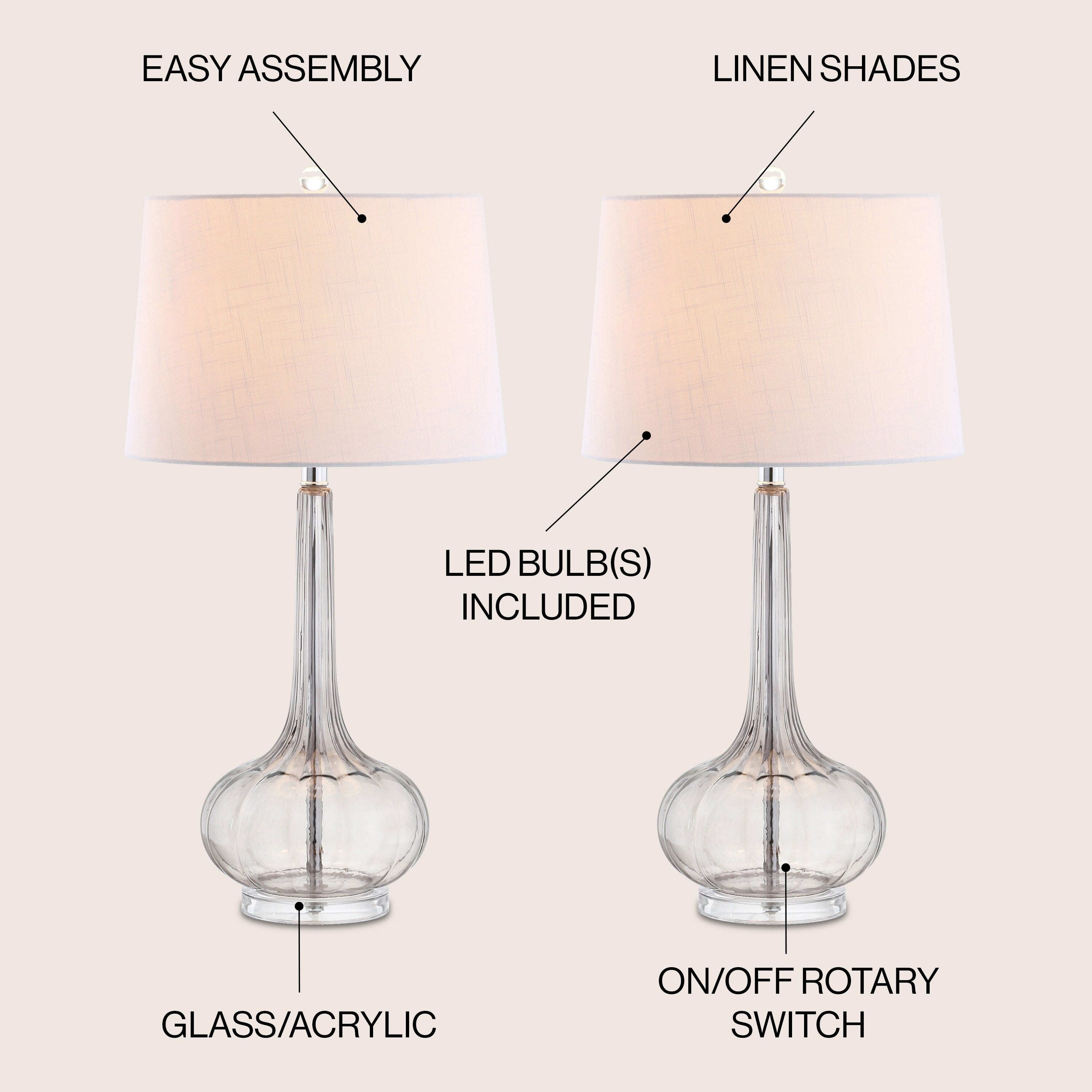 Lampe de table à LED Diamante 28,5 en verre rose (lot de 2) par JONATHAN Y