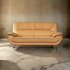 Canapé Diana, cuir véritable noir et jaune, accoudoirs coussinés, chrome, 210 cm