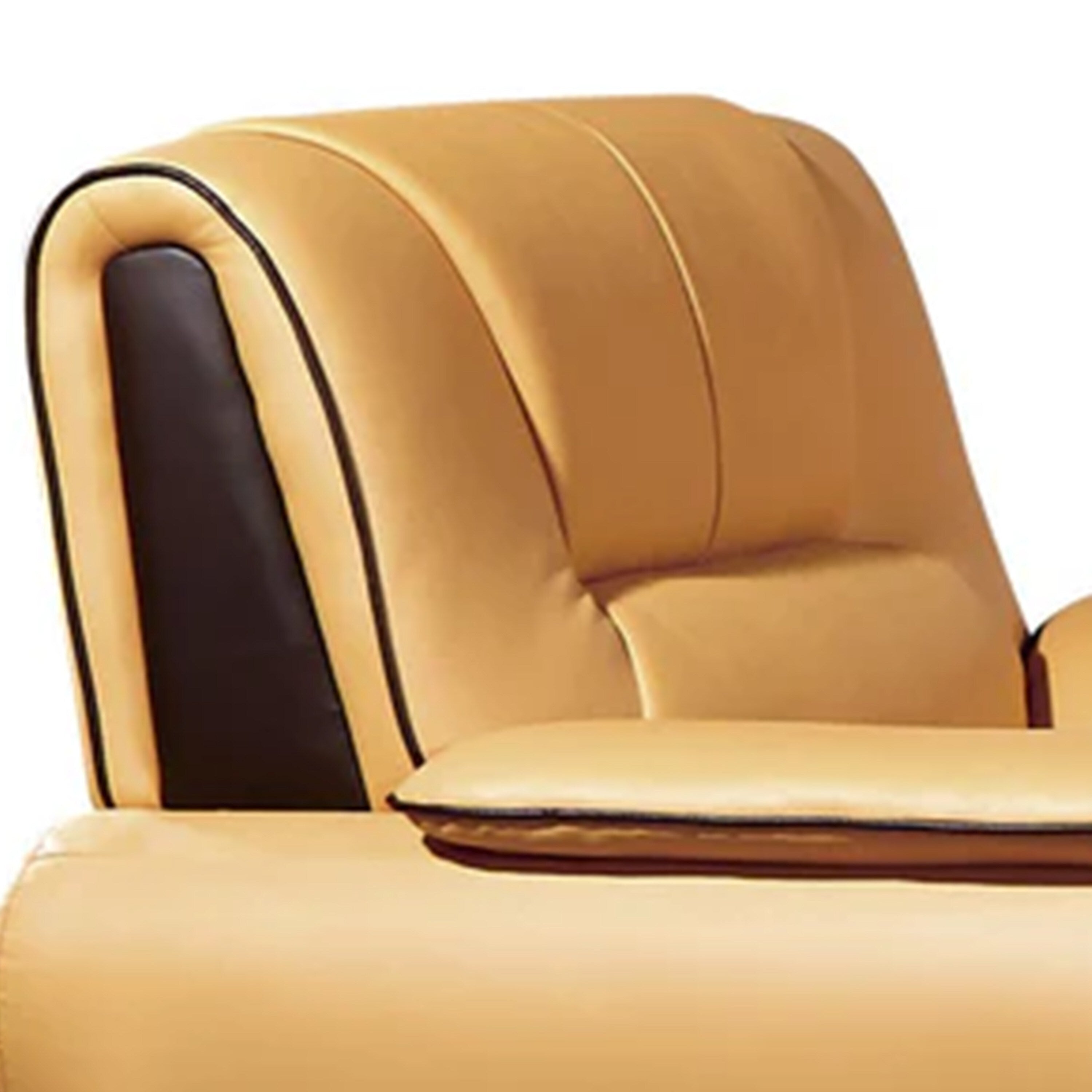 Canapé Diana, cuir véritable noir et jaune, accoudoirs coussinés, chrome, 210 cm