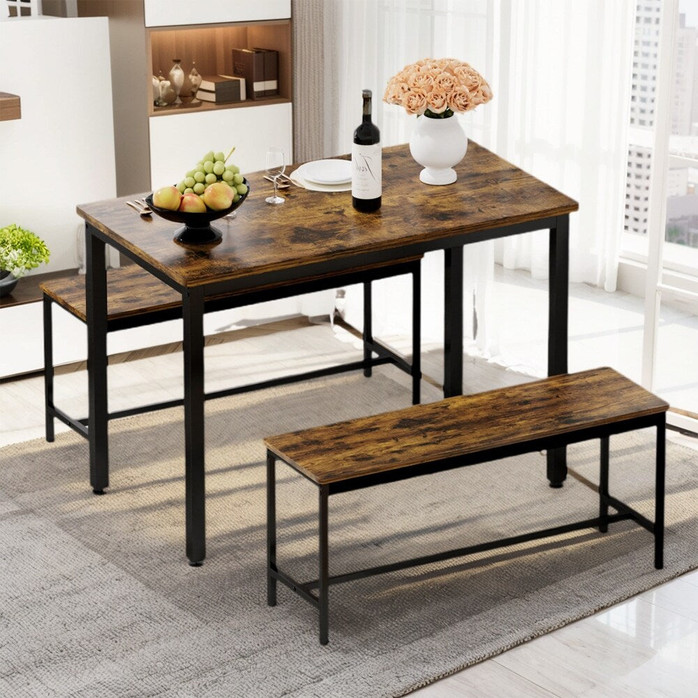 Ensemble table à manger, table de bar en bois, table de cuisine avec 2 bancs - 3 pièces