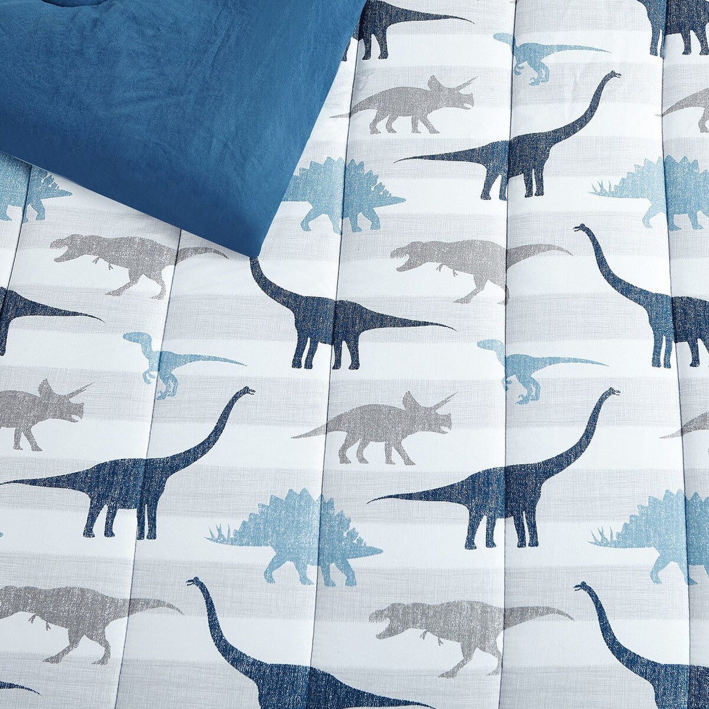 Parure de lit en microfibre douce à motif dinosaure Chambray bleu marine/bleu/gris