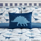 Parure de lit en microfibre douce à motif dinosaure Chambray bleu marine/bleu/gris