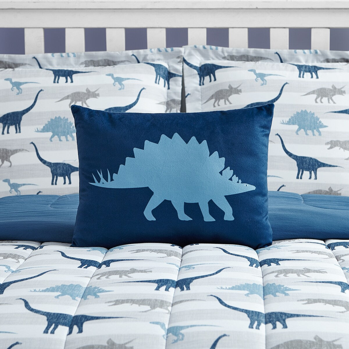 Parure de lit en microfibre douce à motif dinosaure Chambray bleu marine/bleu/gris