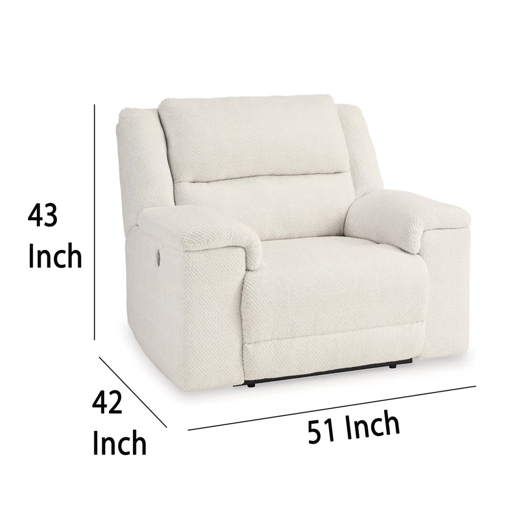 Fauteuil inclinable électrique Dino avec ports USB et accoudoirs en bloc, polyester blanc