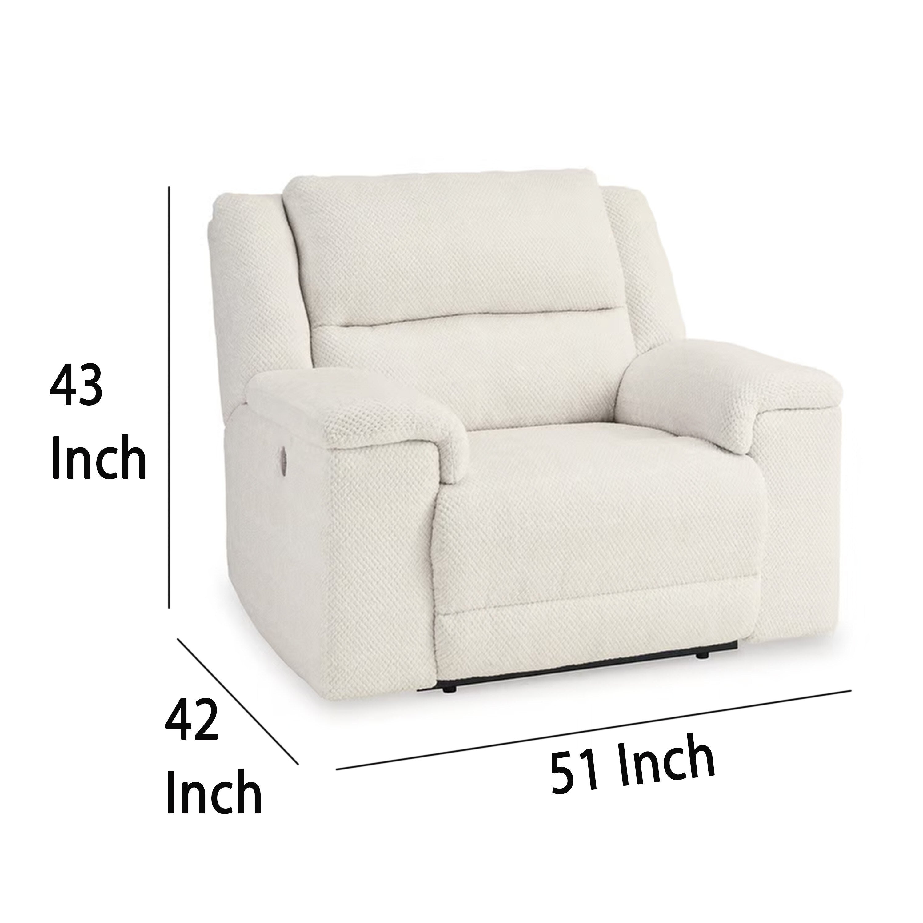 Fauteuil inclinable électrique Dino avec ports USB et accoudoirs en bloc, polyester blanc