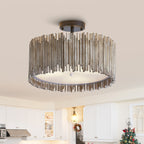 Plafonnier semi-encastré à 3 lumières en bois blanc vieilli