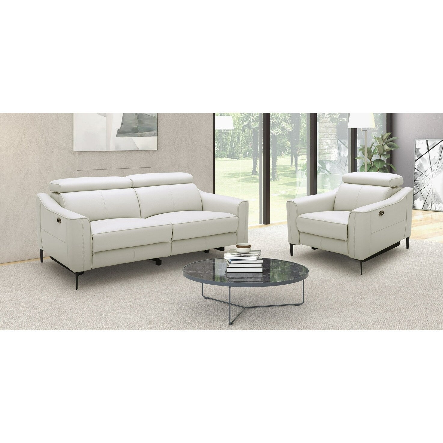 Canapé moderne en cuir blanc Divani Casa Eden avec 2 fauteuils inclinables