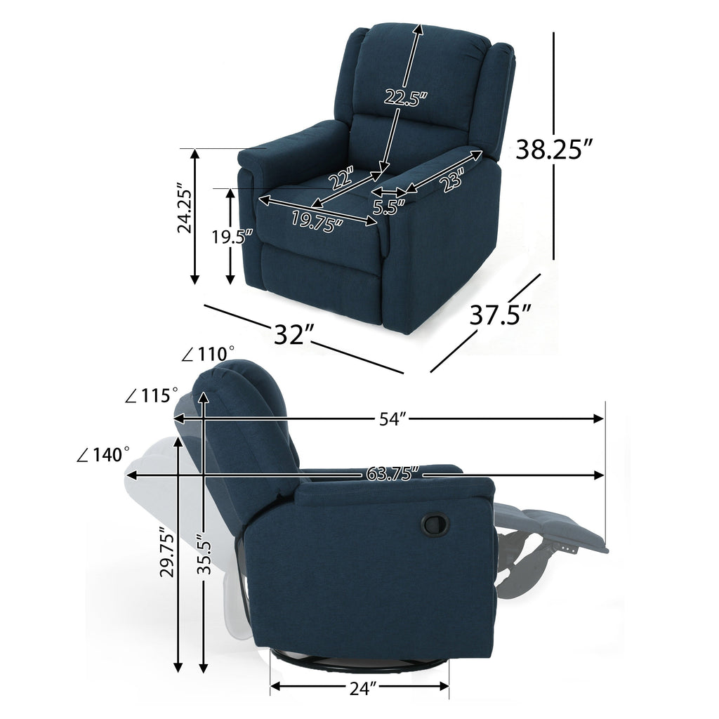 Fauteuil inclinable pivotant manuel Doi, tissu bleu marine