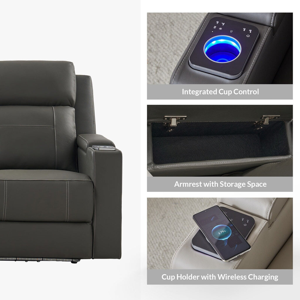 Canapé inclinable électrique Dolores 82,5 pouces de large en cuir véritable avec rangement et porte-gobelet par HULALA HOME