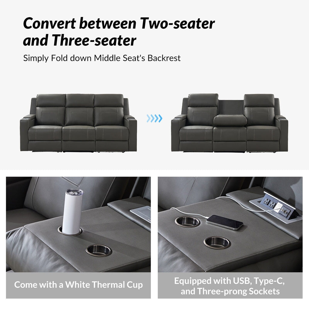 Canapé inclinable électrique Dolores 82,5 pouces de large en cuir véritable avec rangement et porte-gobelet par HULALA HOME