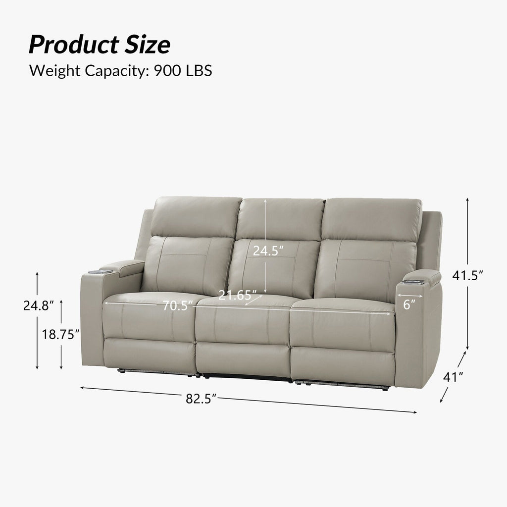 Canapé inclinable électrique Dolores 82,5 pouces de large en cuir véritable avec rangement et porte-gobelet par HULALA HOME