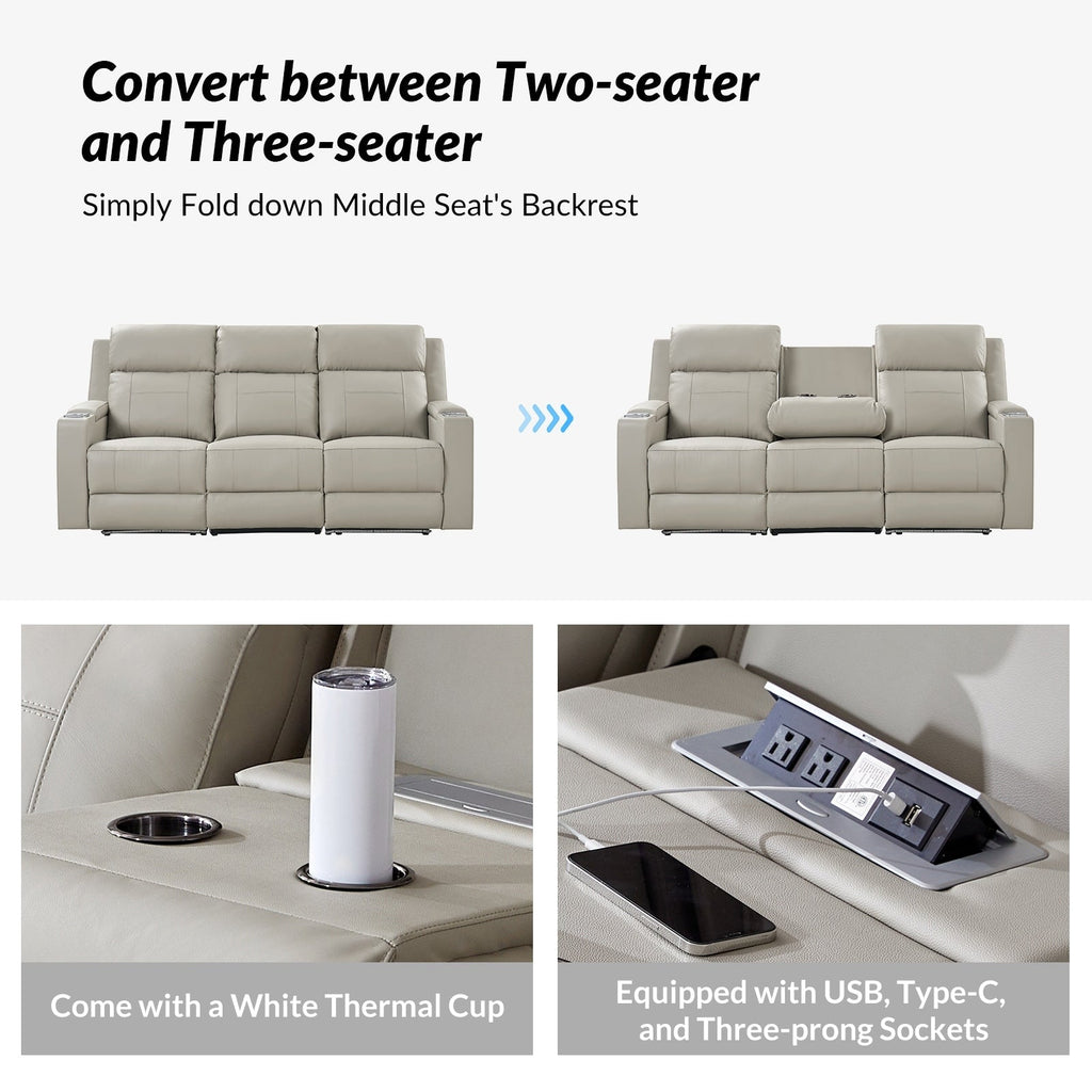 Canapé inclinable électrique Dolores 82,5 pouces de large en cuir véritable avec rangement et porte-gobelet par HULALA HOME