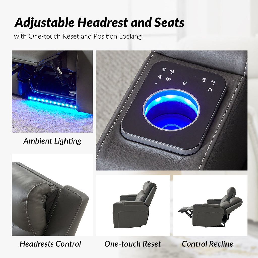 Canapé inclinable électrique Dolores 82,5 pouces de large en cuir véritable avec rangement et porte-gobelet par HULALA HOME