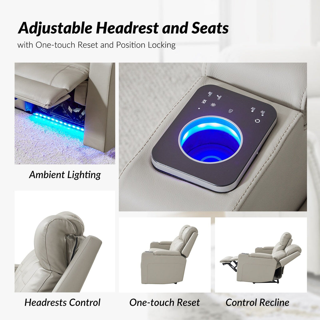 Canapé inclinable électrique Dolores 82,5 pouces de large en cuir véritable avec rangement et porte-gobelet par HULALA HOME