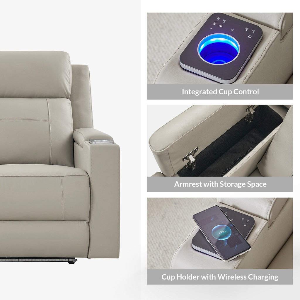 Canapé inclinable électrique Dolores 82,5 pouces de large en cuir véritable avec rangement et porte-gobelet par HULALA HOME