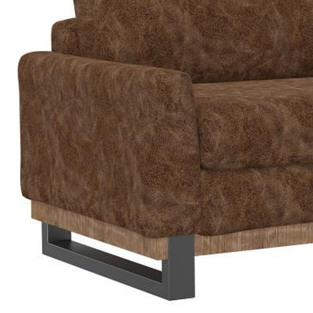 Canapé dôme avec 2 coussins décoratifs, bois de pin, similicuir marron, 226 cm