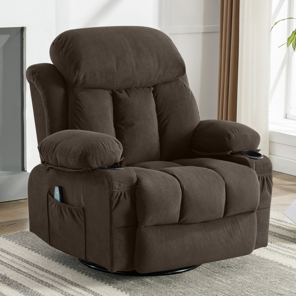 Fauteuil inclinable chauffant de massage en velours à pois avec base pivotante à 360°