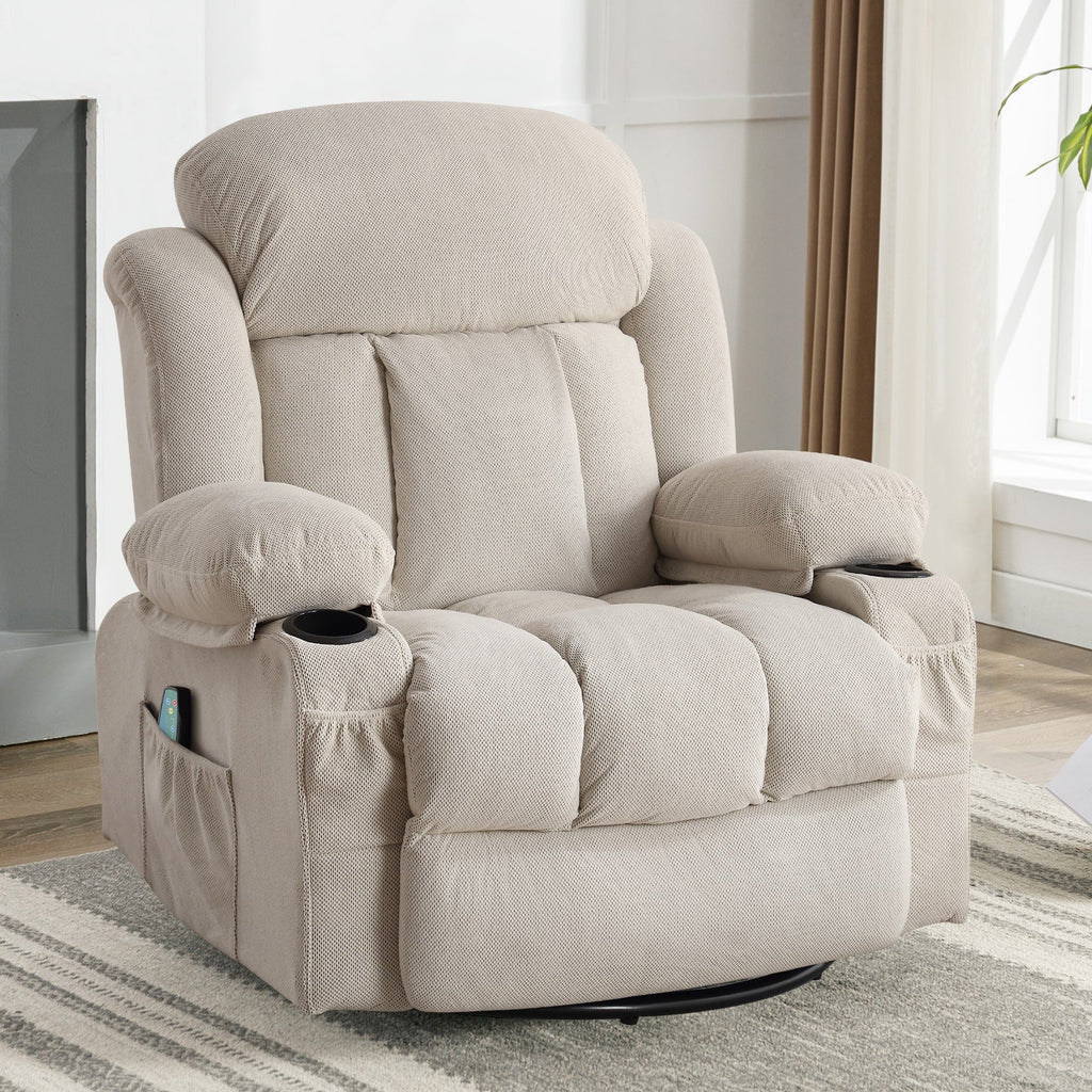 Fauteuil inclinable chauffant de massage en velours à pois avec base pivotante à 360°