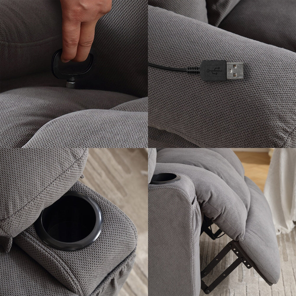 Fauteuil inclinable chauffant de massage en velours à pois avec base pivotante à 360°