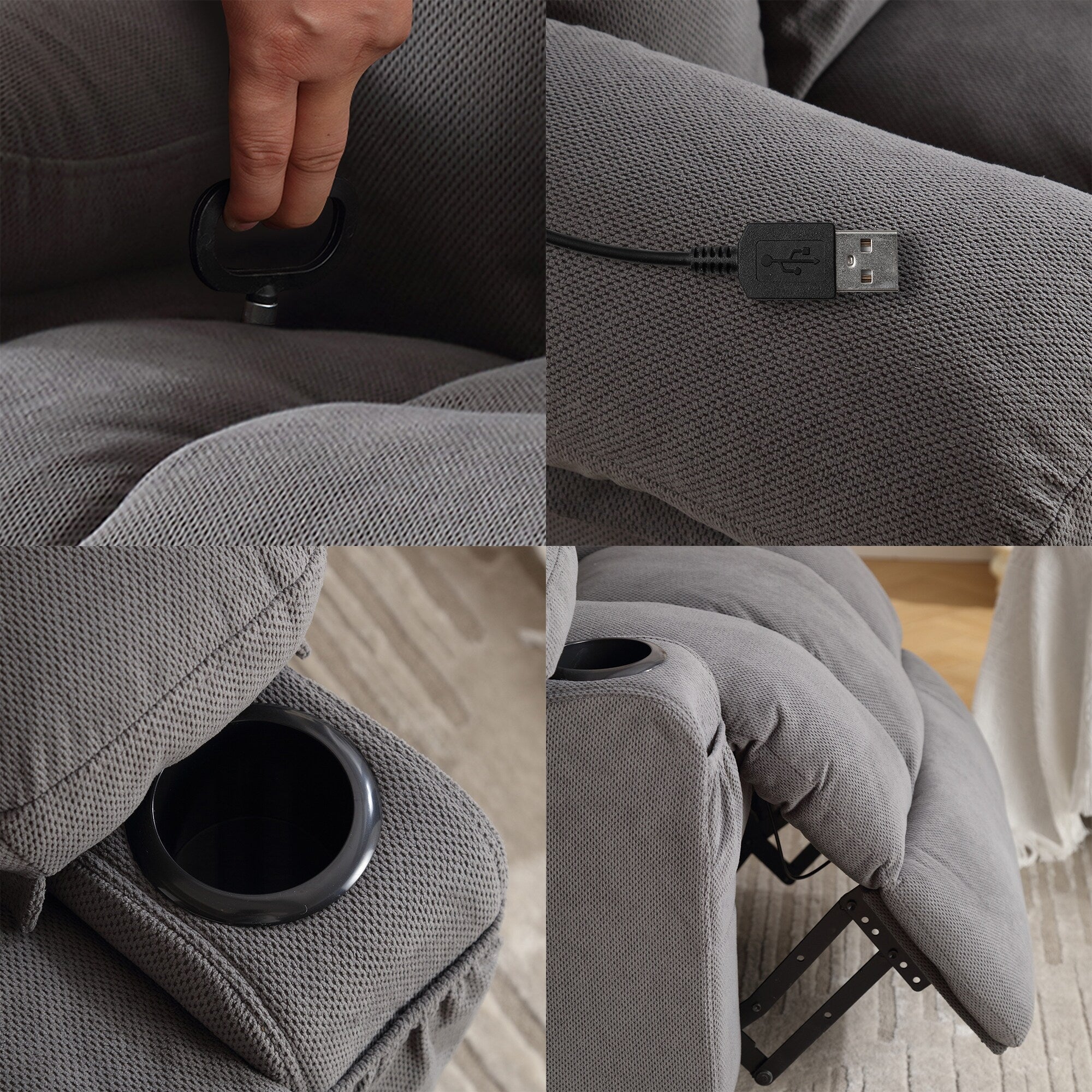 Fauteuil inclinable chauffant de massage en velours à pois avec base pivotante à 360°