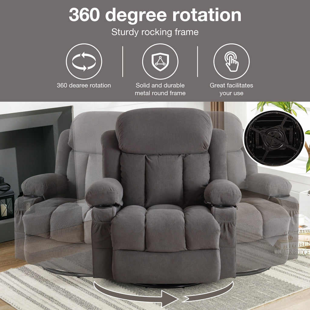 Fauteuil inclinable chauffant de massage en velours à pois avec base pivotante à 360°