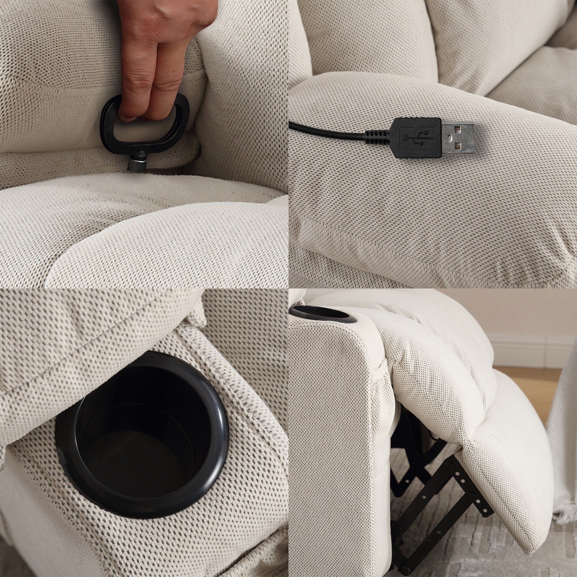 Fauteuil inclinable chauffant de massage en velours à pois avec base pivotante à 360°