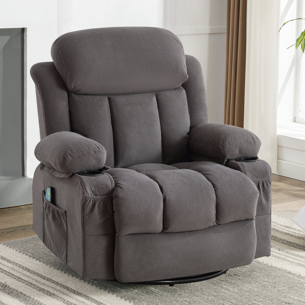 Fauteuil inclinable chauffant de massage en velours à pois avec base pivotante à 360°