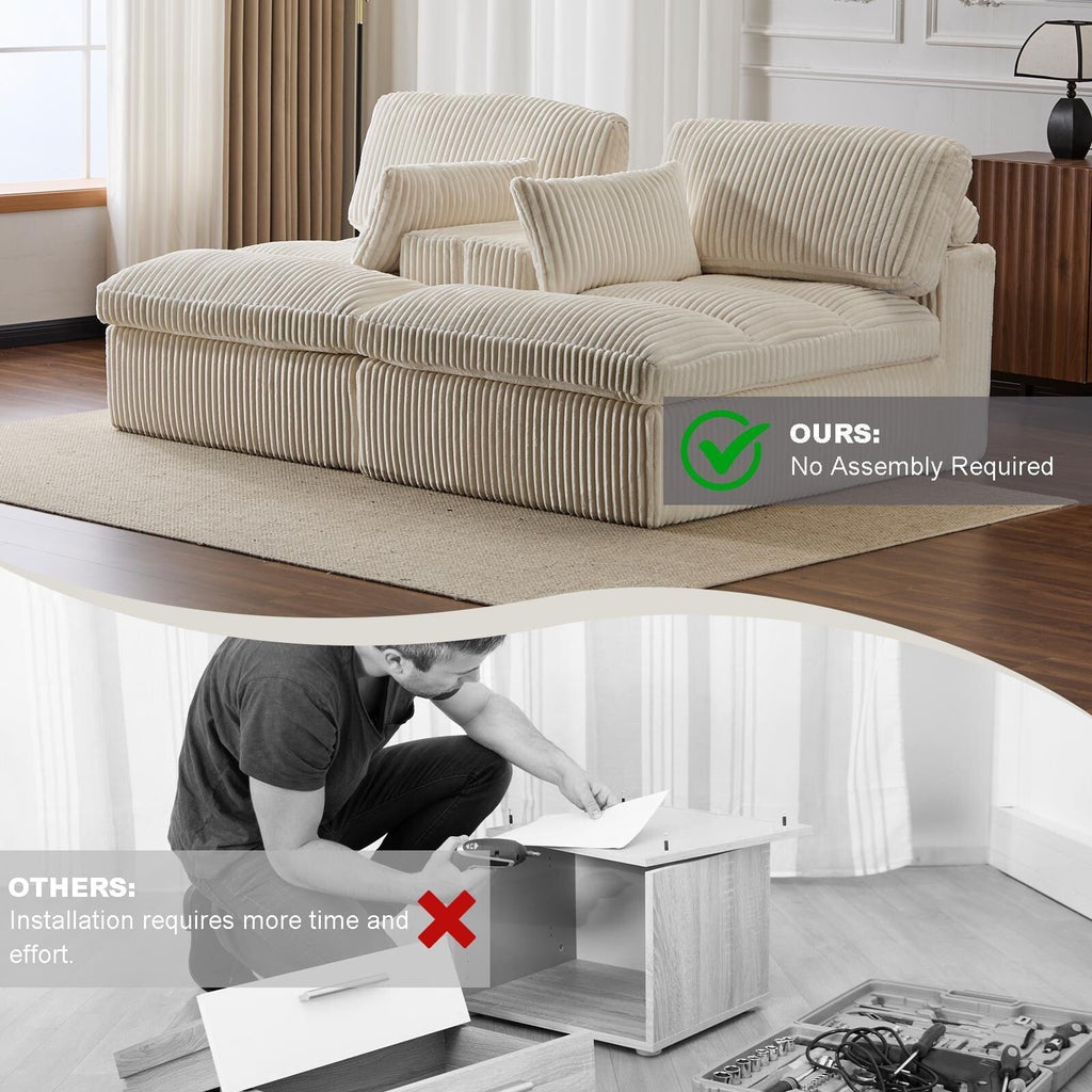 Chaise longue double d'intérieur, canapé-lit rembourré surdimensionné, chaise longue sectionnelle en velours côtelé, sans assemblage