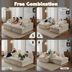 Chaise longue double d'intérieur, canapé-lit rembourré surdimensionné, chaise longue sectionnelle en velours côtelé, sans assemblage