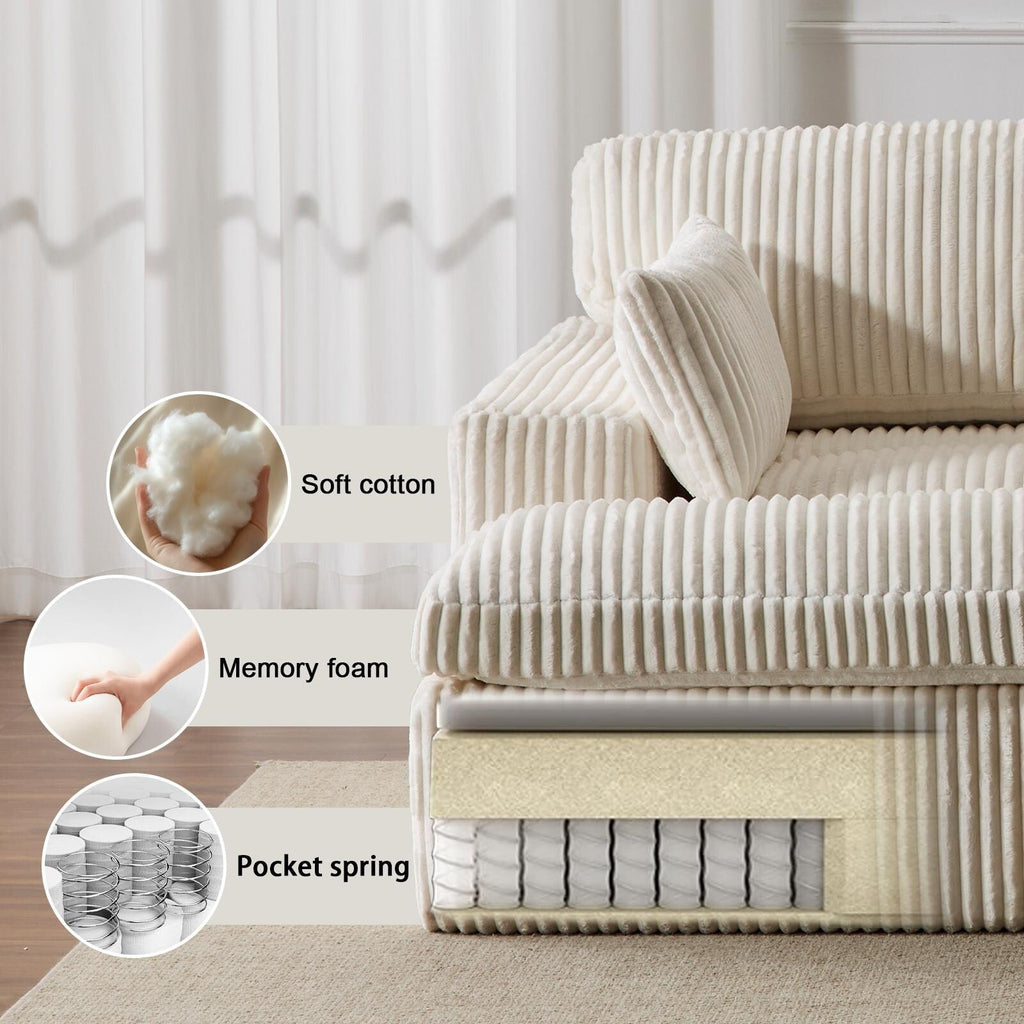 Chaise longue double d'intérieur, canapé-lit rembourré surdimensionné, chaise longue sectionnelle en velours côtelé, sans assemblage