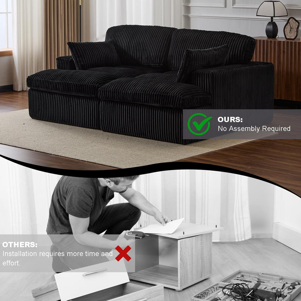 Chaise longue double d'intérieur, canapé-lit rembourré surdimensionné, chaise longue sectionnelle en velours côtelé, sans assemblage