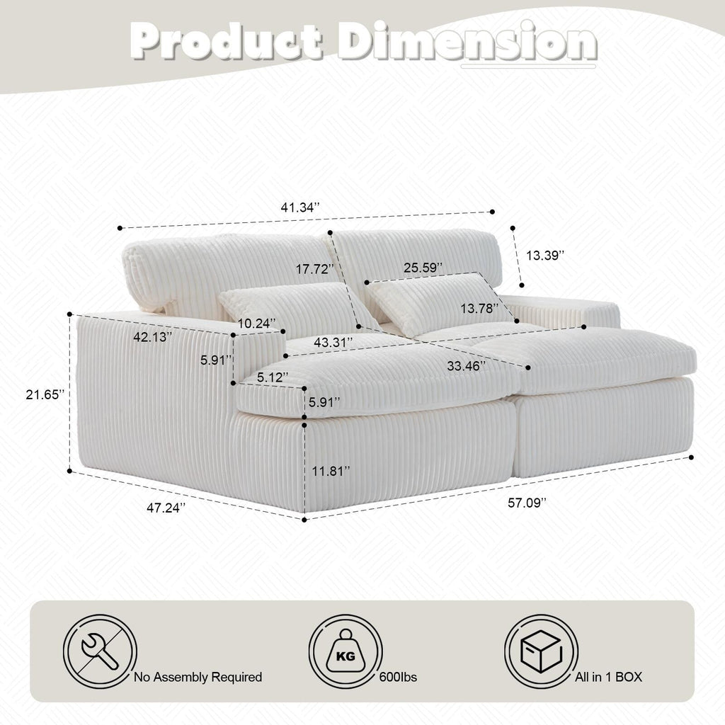 Chaise longue double d'intérieur, canapé-lit rembourré surdimensionné, chaise longue sectionnelle en velours côtelé, sans assemblage