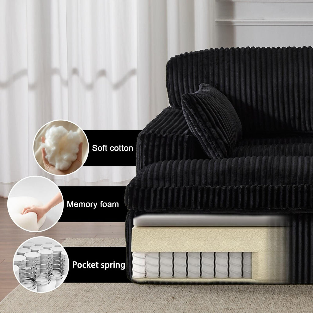 Chaise longue double d'intérieur, canapé-lit rembourré surdimensionné, chaise longue sectionnelle en velours côtelé, sans assemblage