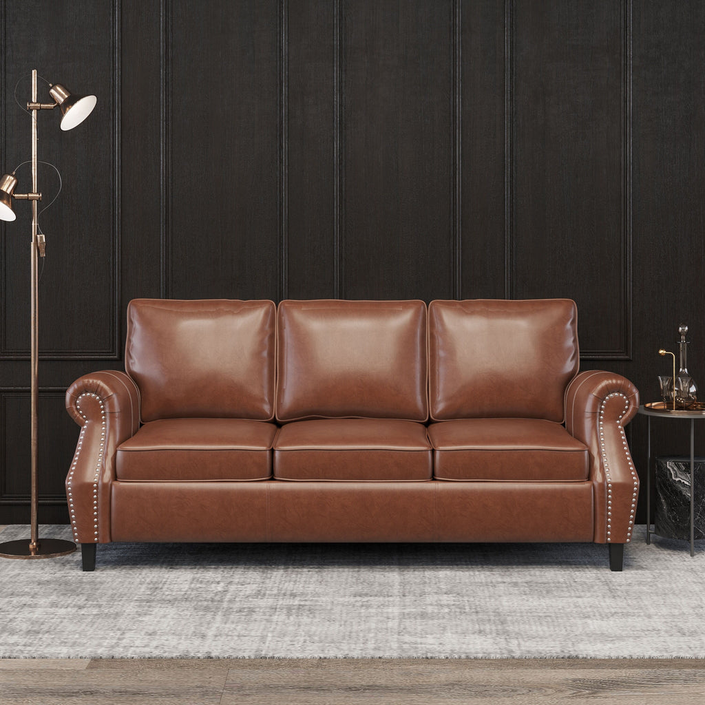 Canapé 3 places Dowd en similicuir avec bordure cloutée par Christopher Knight Home