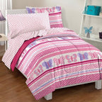 Parure de lit 7 pièces Dream Factory Butterfly Dots Pink avec draps