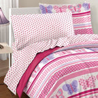 Parure de lit 7 pièces Dream Factory Butterfly Dots Pink avec draps